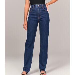 ABERCROMBIE The 90s Straight Ultra High Rise Curve Love Jeans Dark Wash 25